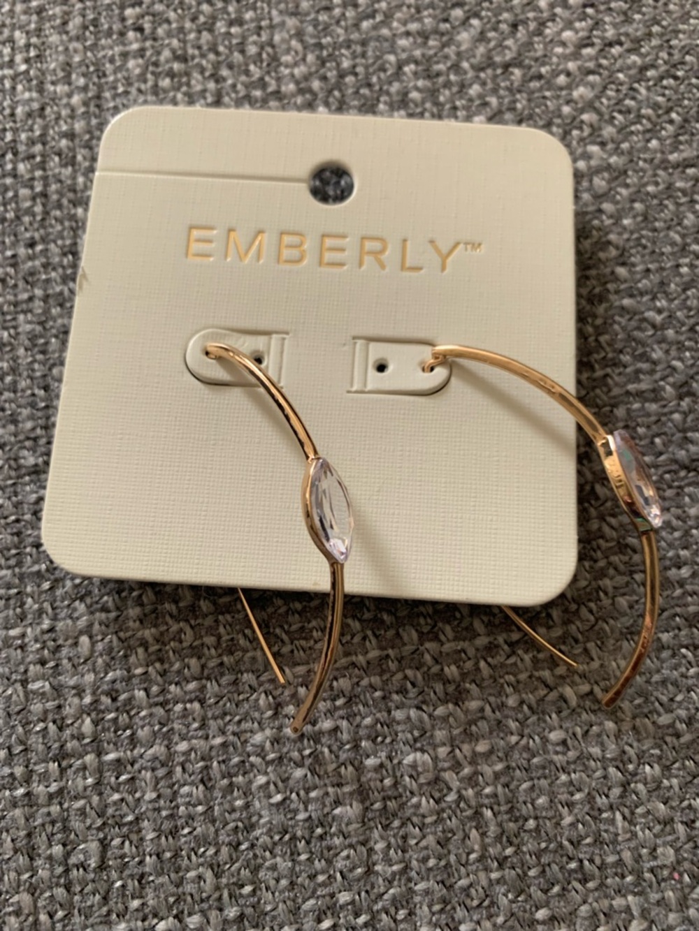 Emberly Gold Hoop Earrings with Clear Marquise Crystal Accent